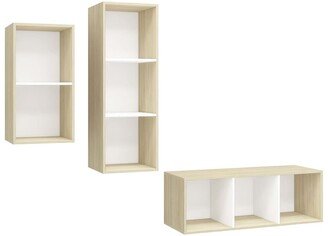 3 Piece TV Stand Set White and Sonoma Oak Engineered Wood