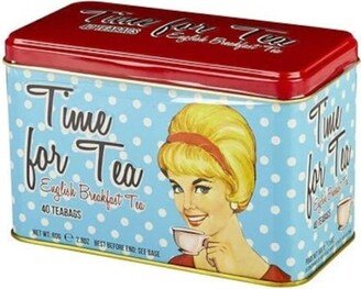 Red & Blue Time For Tea Tin 40 Bags Of English Breakfast Retro 1940S Polka Dot Party Teacup Teapot Design Caddy Birthday Gift Present