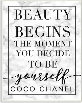 Beauty Begins Once You Decide to Be Yourself White Marble Typography Wall Plaque Art, 13 L x 19 H