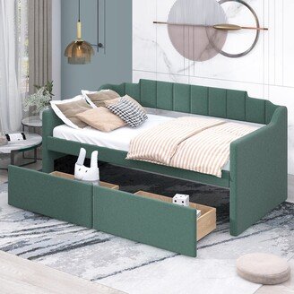 TOSWIN Twin Size Daybed Linen-blend Upholstery Storage Bed Living Room Sofa & Bed with Storage Trundle Drawers and Slatted Frame