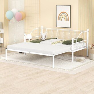 CTEX Twin Size Metal Daybed with Trundle, Daybed with Slat No Box required White