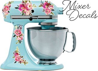 Dark Pink Floral Stand Mixer Decal Set, Fits Kitchenaid Or Other Kitchen Mixer Brands, Includes 5 Small Floral Stickers - Wbmix007