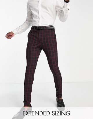 wedding super skinny suit trousers in burgundy tartan