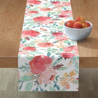 Table Runners: Watercolor Flowers - Pink Table Runner, 72X16, Pink