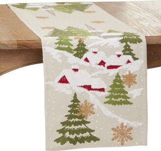 Saro Lifestyle Embroidered Christmas Mountain Runner, Natural, 16