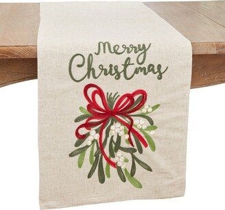 Saro Lifestyle Festive Merry Christmas Ribbon Table Runner, 16