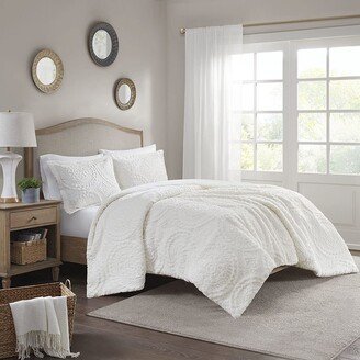 Gracie Mills 3-pc Polyester Arya Embroidery Fur Duvet Cover Set, Ivory - King