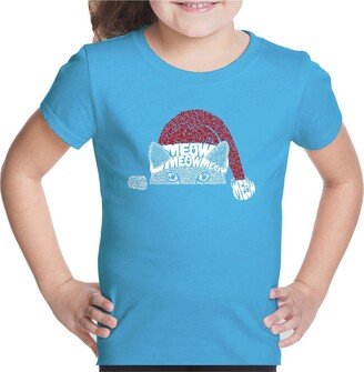 Child Christmas Peeking Cat - Girl's Word Art T-Shirt