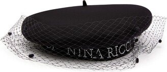 Mesh-Veil Logo-Print Beret