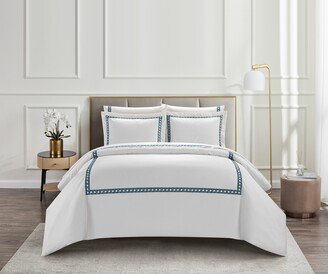 Lexah 7 Piece Hotel Inspired Design With Dual Striped Embroidery And Lattice Stitching Details Duvet Cover Set