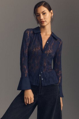 Long-Sleeve Lace Buttondown Shirt
