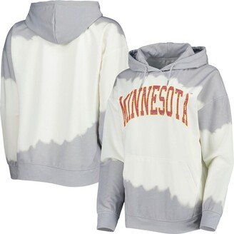 Women's Gameday Couture White, Gray Distressed Minnesota Golden Gophers For the Fun Double Dip-Dyed Pullover Hoodie - White, Gray