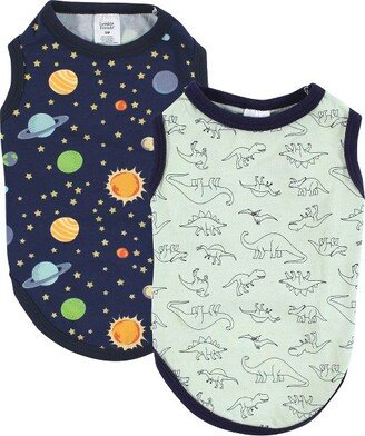 Dog Pet Dog and Cats Cotton T-Shirts 2pk, Dino Space, X-Small