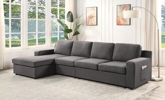 Lilola Home Waylon Gray Linen 4-Seater Sectional Sofa Chaise with Pocket