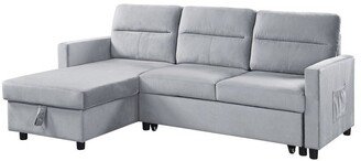 Lilola Home Ruby Light Gray Velvet Reversible Sleeper Sectional Sofa with Storage Chaise and Side Pocket