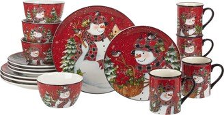 Christmas Lodge Snowman 16 pc Dinnerware Set, Service for 4, Multicolor