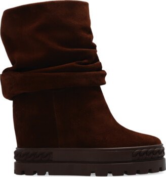 Suede Wedge Boots - Brown