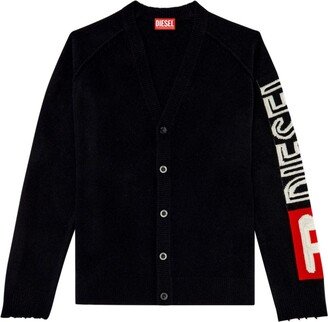 Logo-Embroidered Sleeve Wool Cardigan