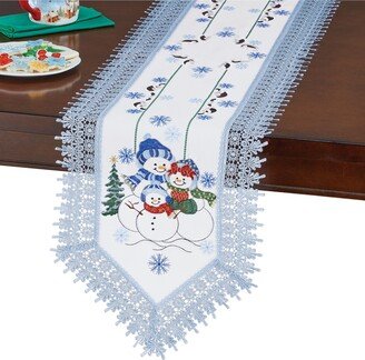 Collections Etc Snowman Family Lace Edge Cutwork Table Linens