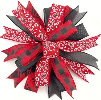 Red & Black Wreath Or Lantern Bow, Farmhouse Embellishment & Accessory, Front Door Hanger, Bow For Wreaths