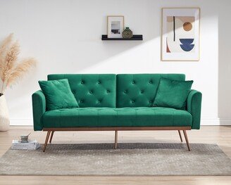 Sunmory Modern Loveseat Sofa Comfort Velvet Upholstered Sofa Bed Convertible Futon Sofa with Buttons and Adjustable Backrest Design