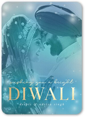 Diwali Cards: Dreamy Overlay Diwali Card, Blue, 5X7, Matte, Signature Smooth Cardstock, Rounded-AA