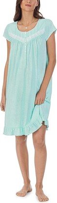 Short Cap Sleeve Gown (Aqua Print) Women's Pajama