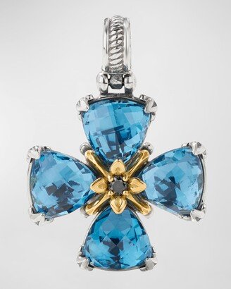 18k Gold Blue Spinel Pendent with Black Diamond