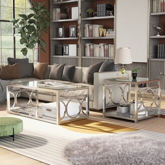 Gury Contemporary Chrome 47-inch Glass Top Open-Shelf 2-Piece Coffee Table Set