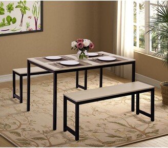AOOLIVE 3 Piece Dining set with 2 benches, Dining Room Furniture 3 PCS