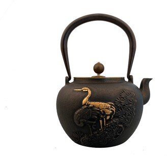 Mct-A031-12Bk 1200Ml Black Good Heavy Quality Pine Tree Crane Cast Iron Teapot 1.2L Plant Trees Teapots Set With Tea Pot Cups Gift