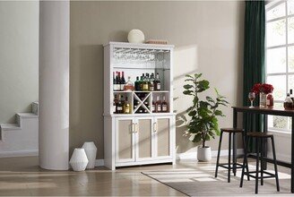 Home Source Home Bar Shelf White/Gold Mesh