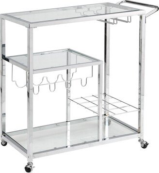 Chrome Bar Serving Cart Tempered Glass Metal Frame Wine Storage