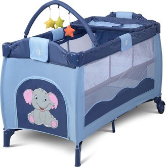 Portable Baby Playard Travel Bassinet Bed with Hanging Toys