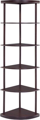 Illuminating corner bookcase with five pie-shaped shelves, Brown - 71.75 H x 15.75 W x 15.75 L Inches