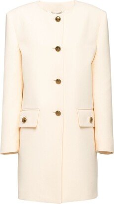 Collarless Buttoned Wool Coat
