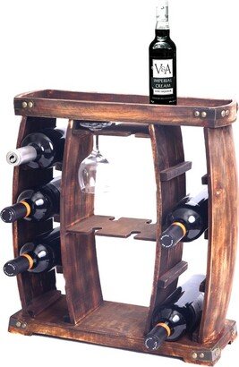 Decorative Wooden 8 Bottle Rustic Wine Rack with Glasses Holder