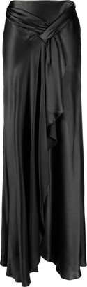 Draped Satin-Finish Maxi Skirt