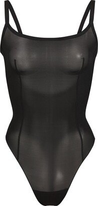 Sheer Sculpt Thong Bodysuit | Onyx