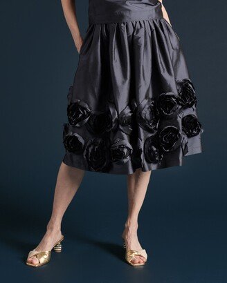 Barbara Skirt Flowers Shantung Navy