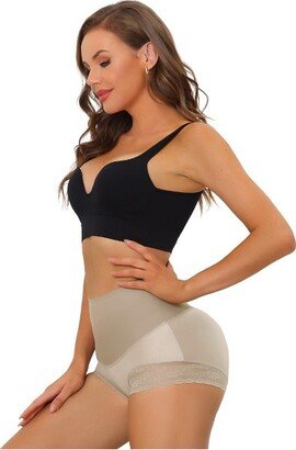 Allegra K Women' High Waited Tummy Control Butt Lifter Lace Shapewear Light Brown Large