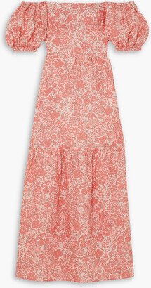 Off-the-shoulder floral-print linen maxi dress