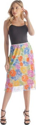 24seven Comfort Apparel Womens Knee Length Eastic Waist Fora Pattern Skirt-Muticoored-L