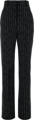 Pinstripe High-Waist Wide-Leg Trousers