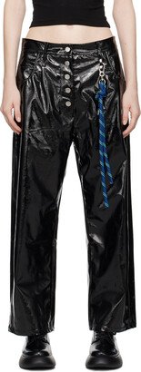 Black Straight-Fit Faux-Leather Trousers