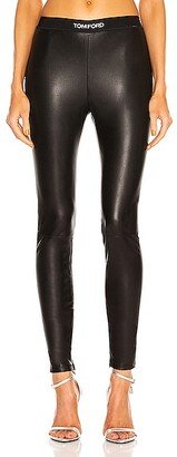 Leather Logo Waist Legging in Black