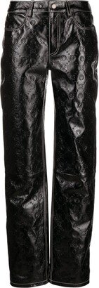 Embossed Straight-Leg Leather Trousers