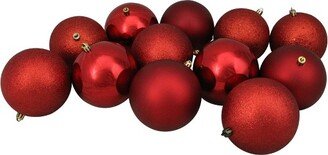 Northlight 12ct Shatterproof 4-Finish Christmas Ball Ornament Set 4 - Red