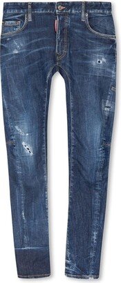 Straight-Leg Distressed Skinny Jeans