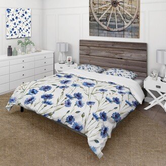 Designart 'Blue Wildflowers With Green Leaves II' Traditional Duvet Cover Comforter Set